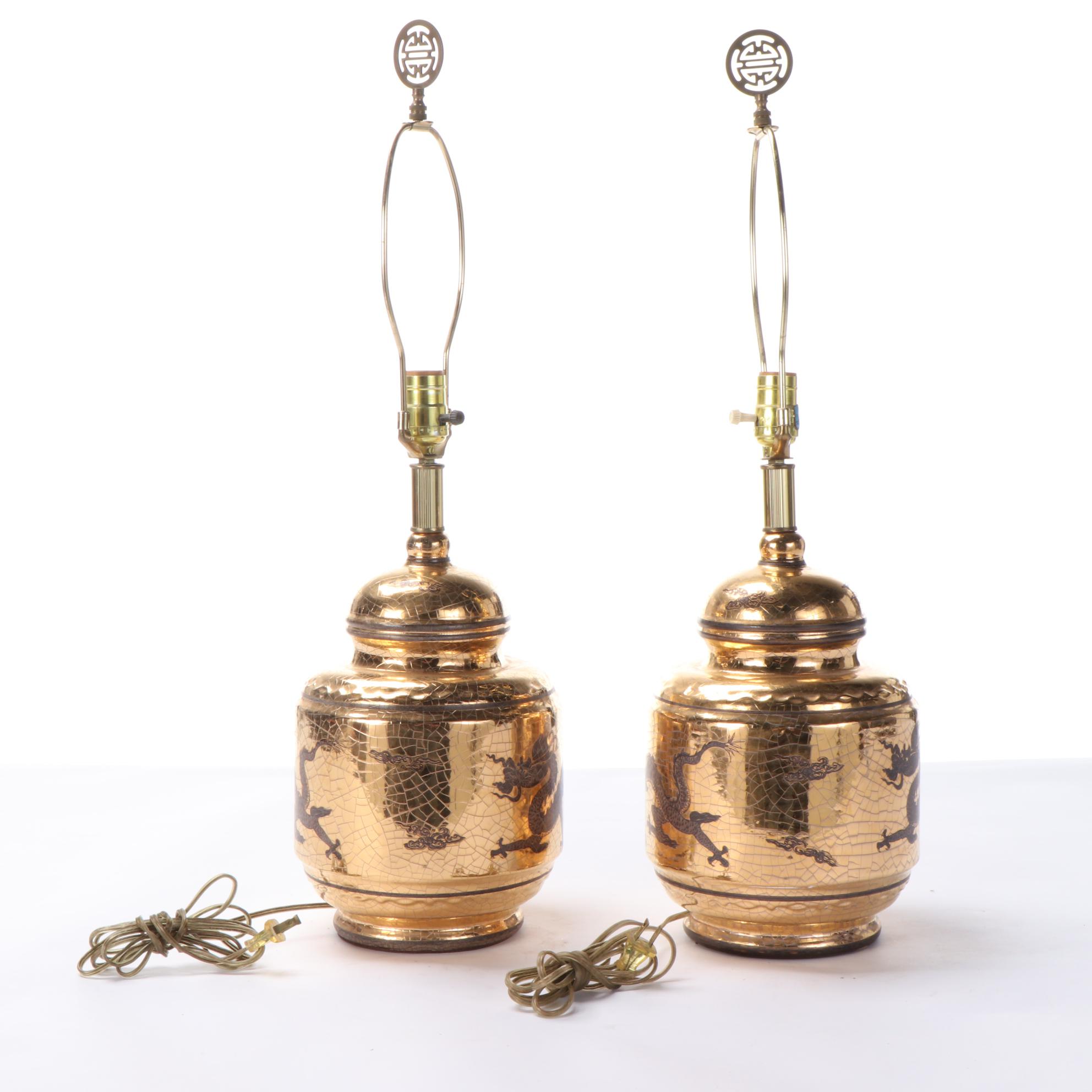 Westwood East Asian Style Ceramic Gilt Crackle Glaze Table Lamps
