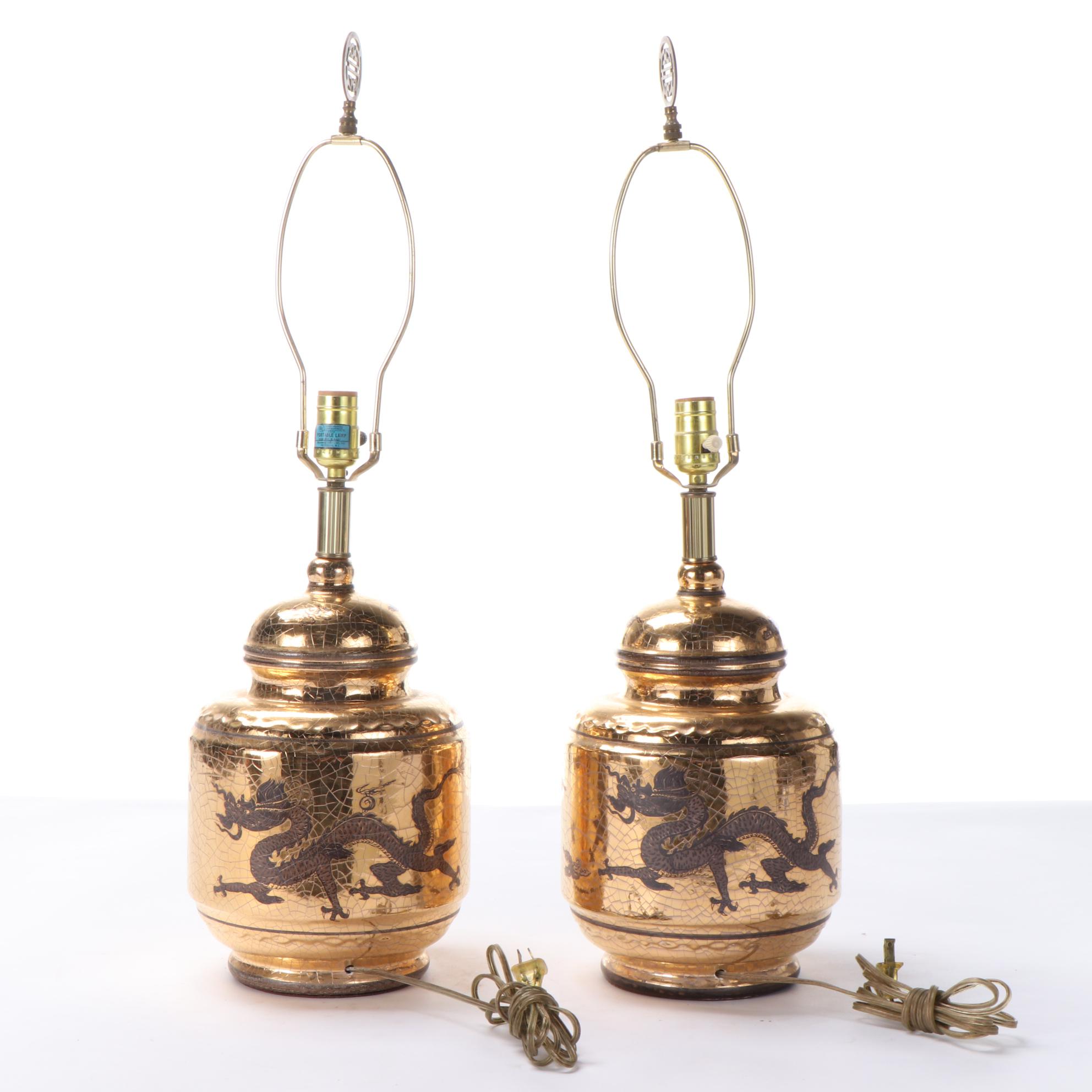 Westwood East Asian Style Ceramic Gilt Crackle Glaze Table Lamps