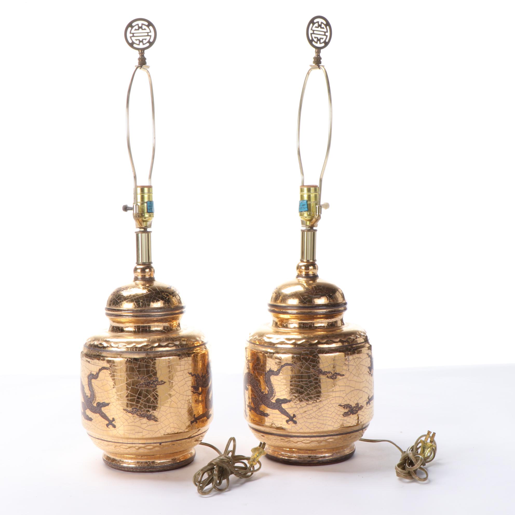 Westwood East Asian Style Ceramic Gilt Crackle Glaze Table Lamps