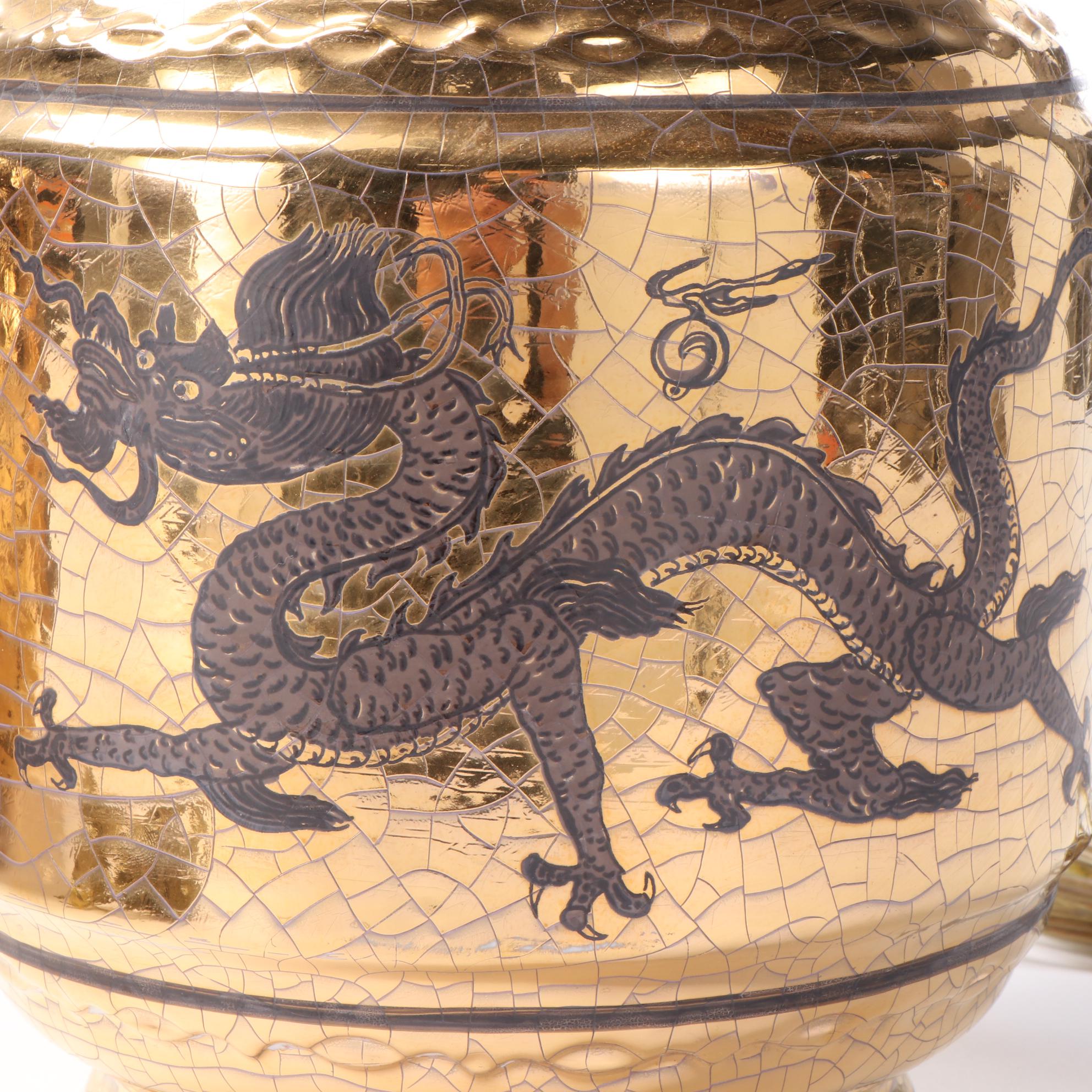 Westwood East Asian Style Ceramic Gilt Crackle Glaze Table Lamps