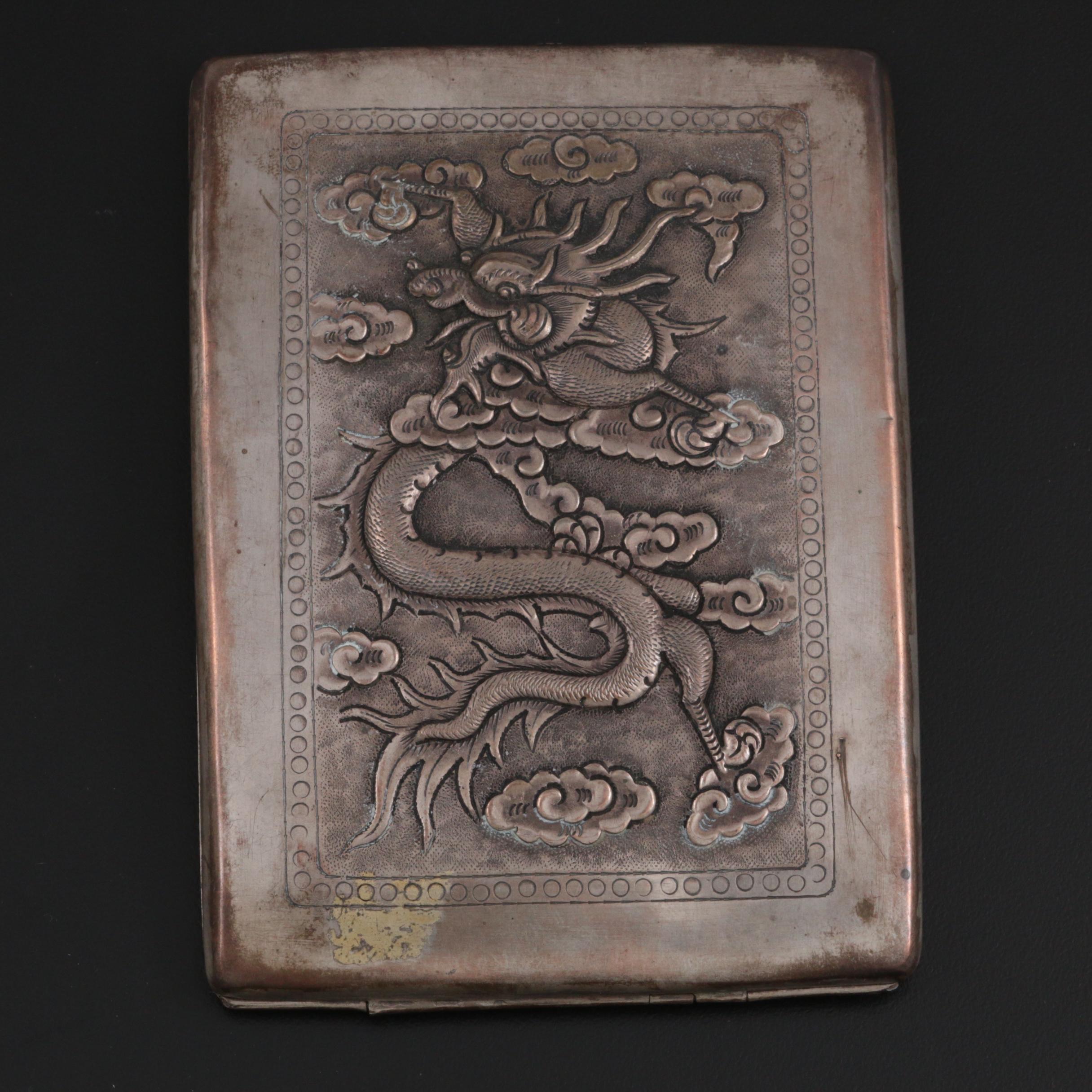Chinese Export Silver Plate Repoussé Dragon Cigarette Case, Mid-20th Century
