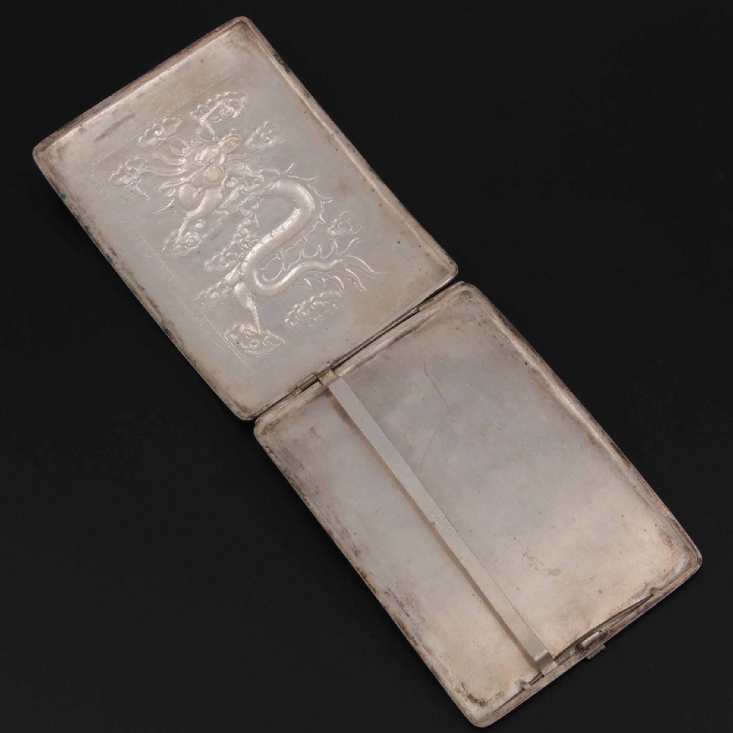 Chinese Export Silver Plate Repoussé Dragon Cigarette Case, Mid-20th Century