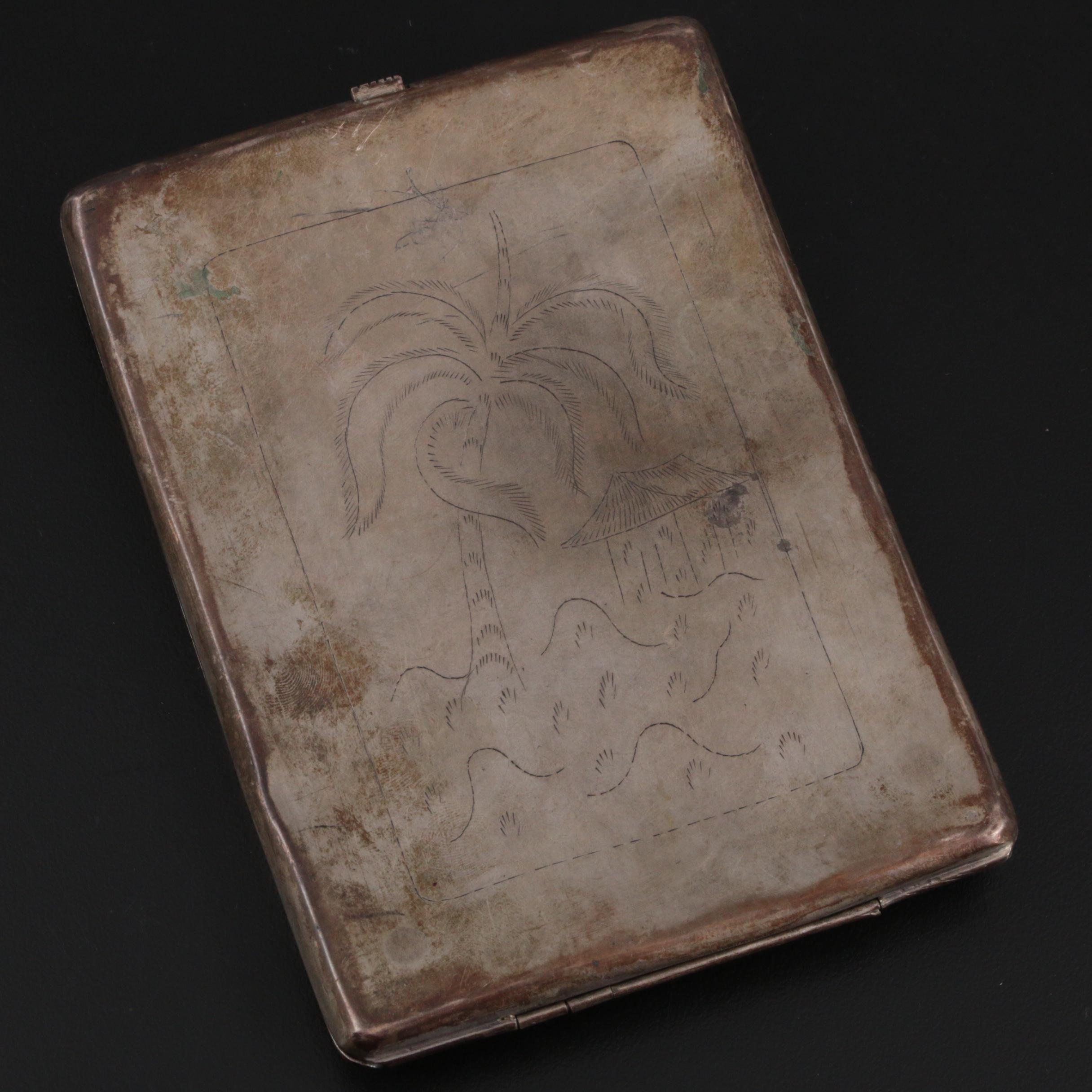 Chinese Export Silver Plate Repoussé Dragon Cigarette Case, Mid-20th Century