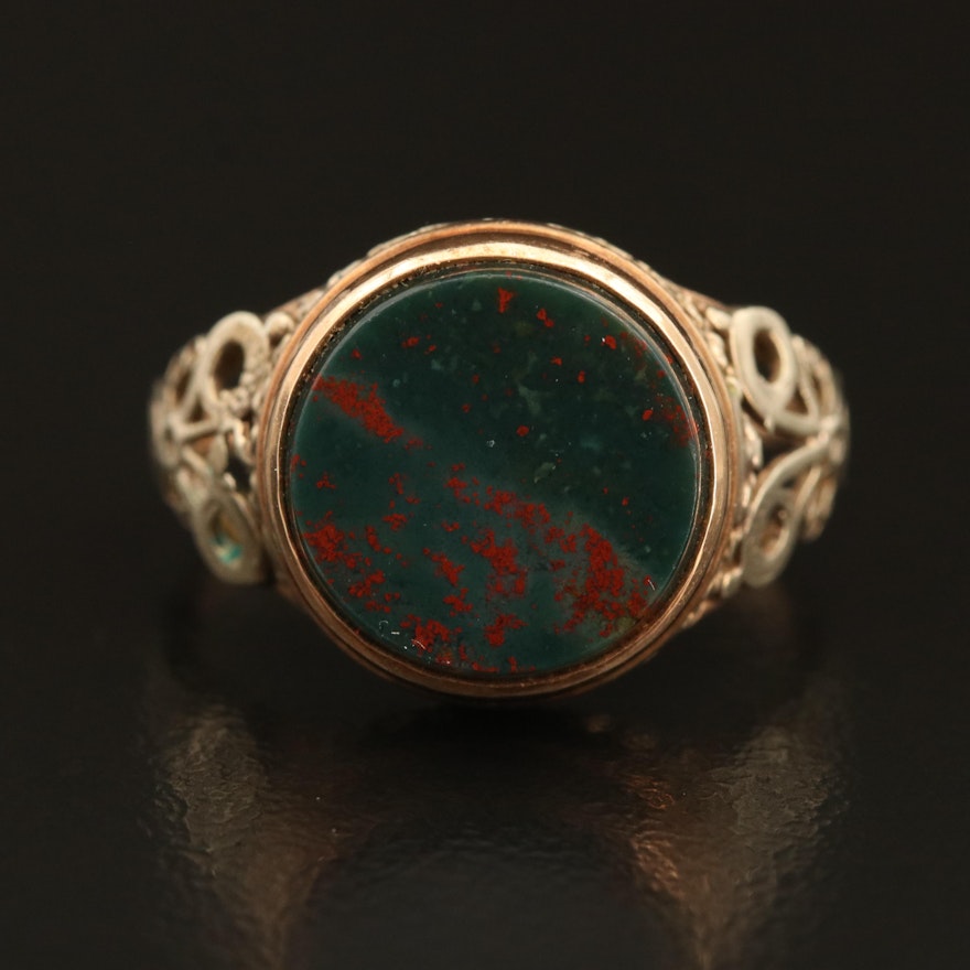 10K Bloodstone Ring with Vintage Components