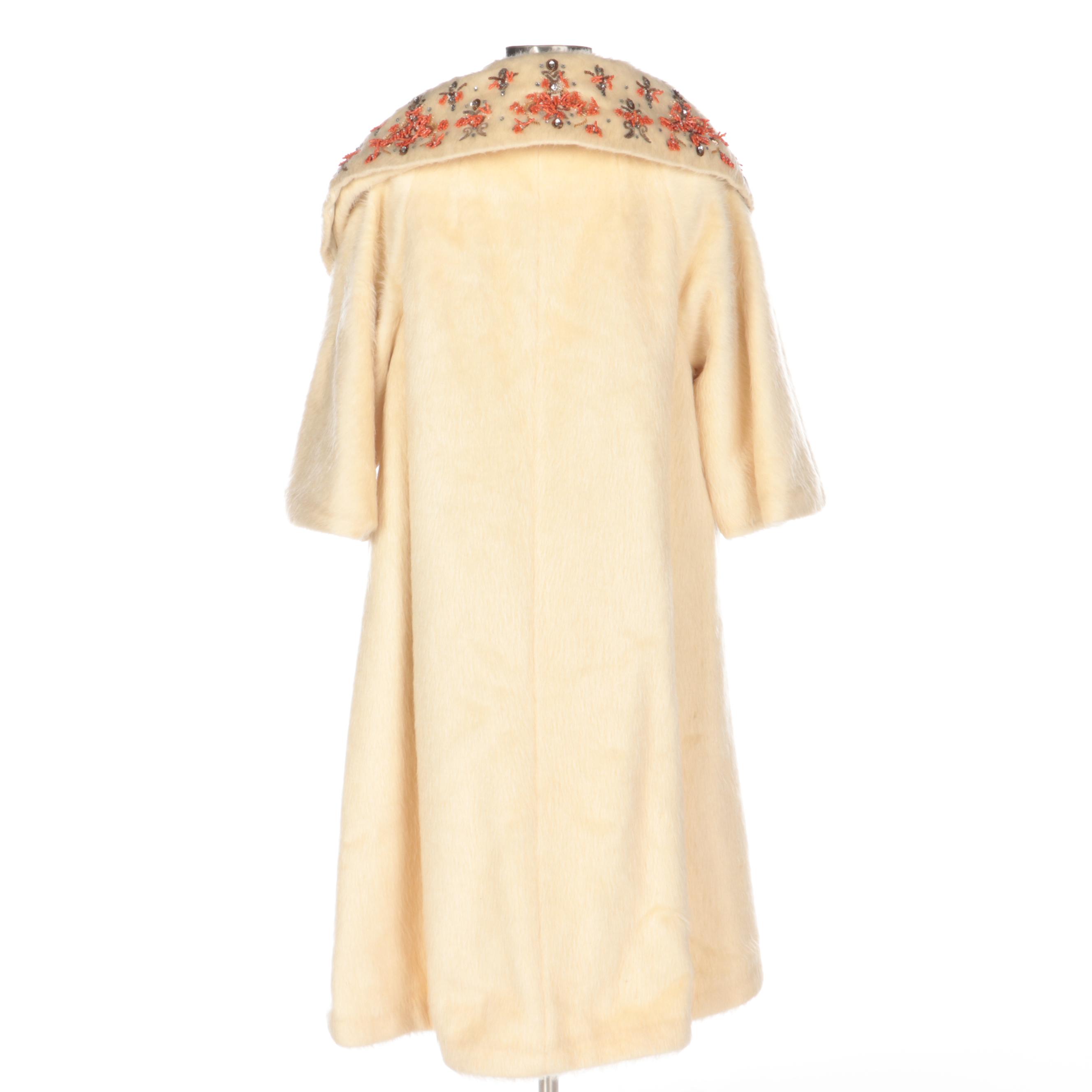 Lilli Ann Three-Quarter Sleeve French Mohair Embellished Swing Coat, 1960s