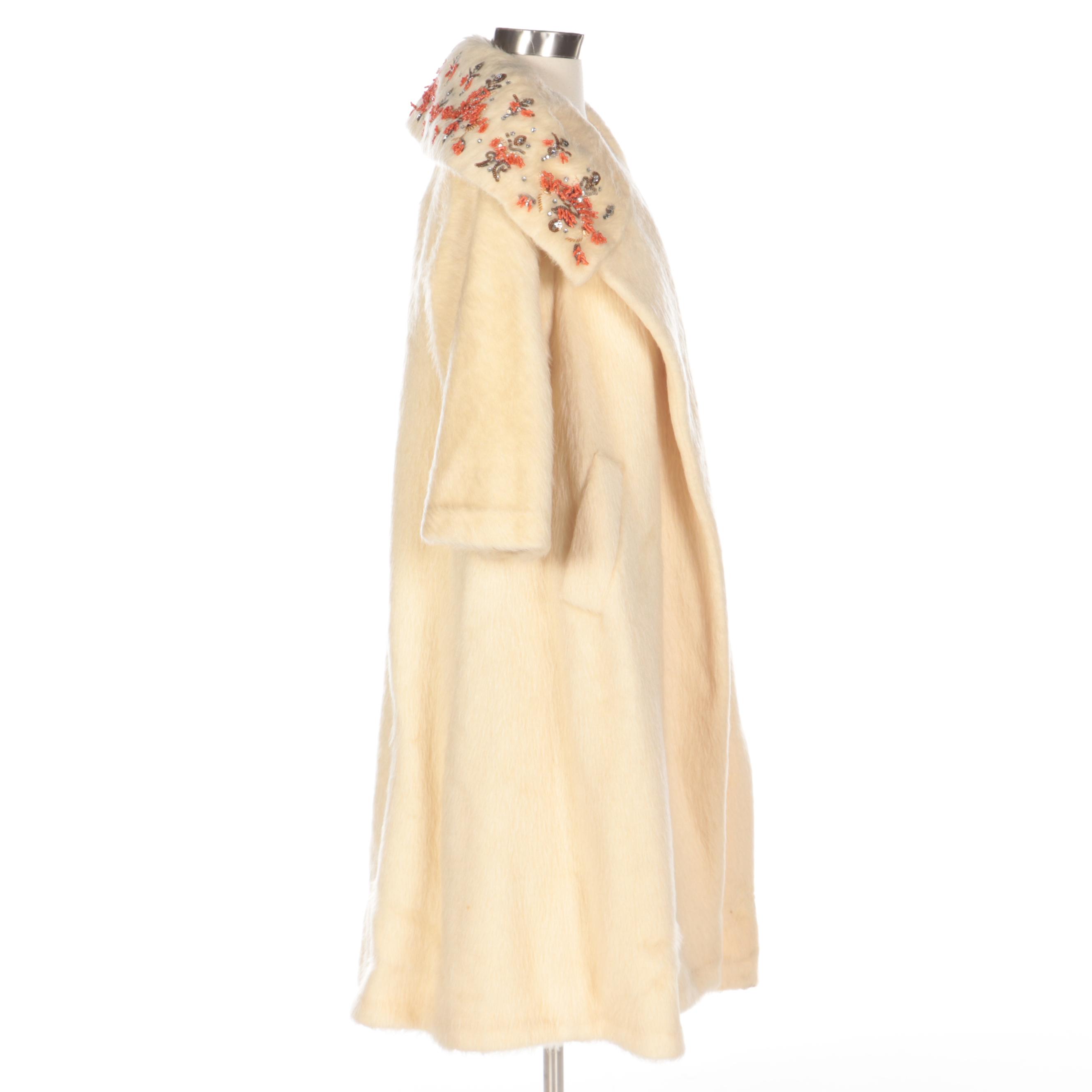 Lilli Ann Three-Quarter Sleeve French Mohair Embellished Swing Coat, 1960s