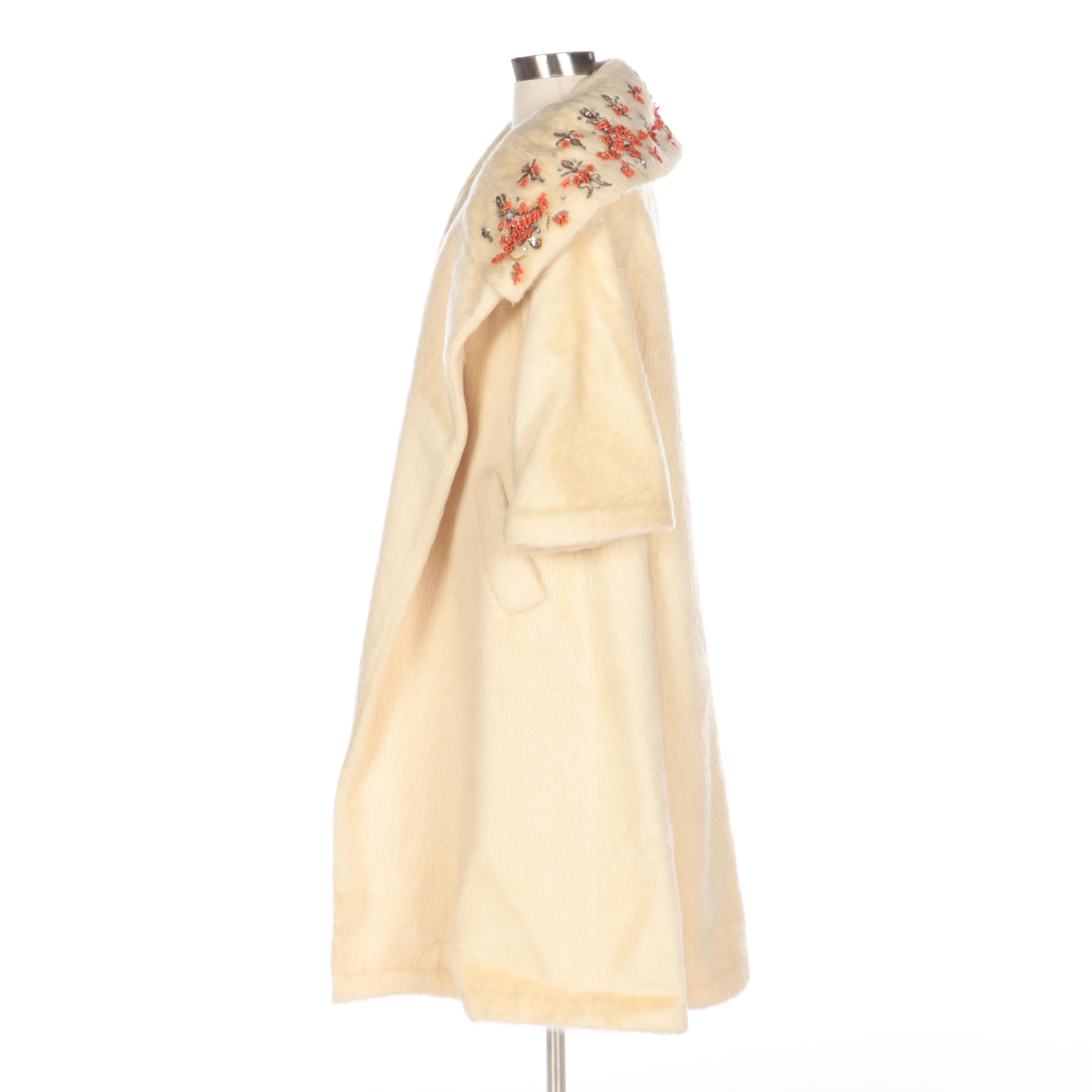Lilli Ann Three-Quarter Sleeve French Mohair Embellished Swing Coat, 1960s