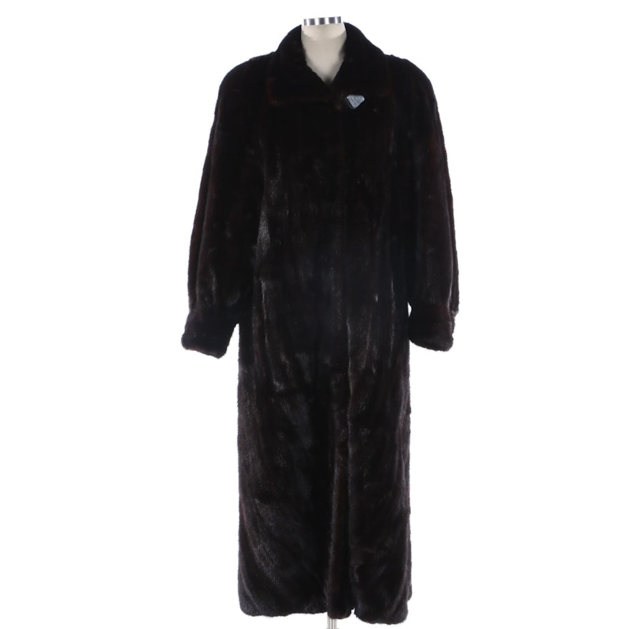 Dark Mahogany Mink Fur Full-Length Coat with Banded Cuffs