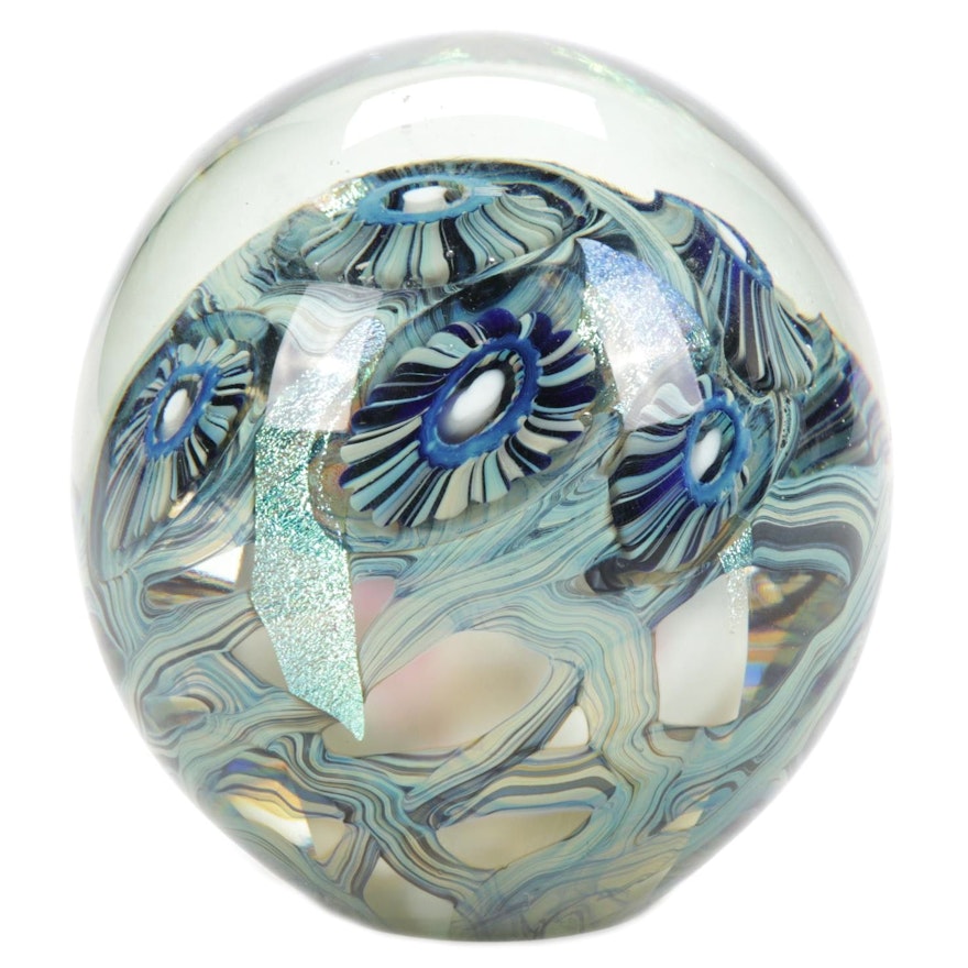 Robert Eickholt "Deep Sea" Handblown Iridescent Art Glass Paperweight, 2012