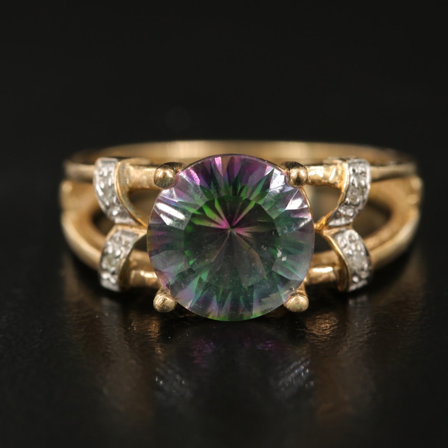 10K Mystic Topaz and Diamond Ring