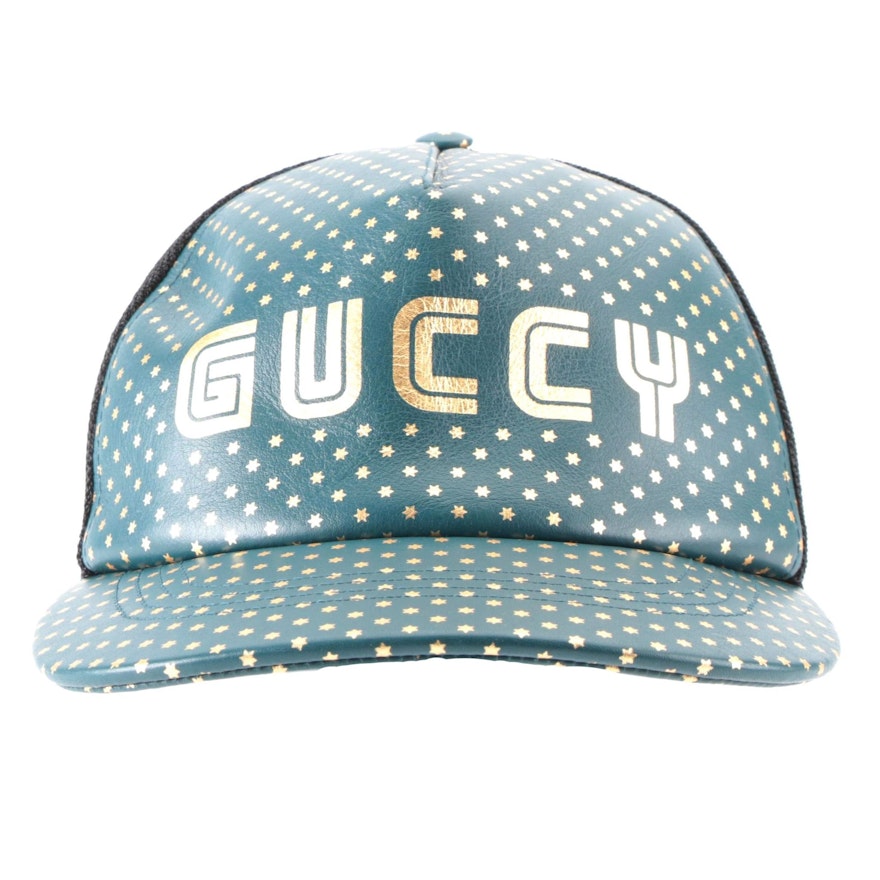 Gucci Shinjuku Japan Exclusive 'Guccy' Trucker Baseball Cap in Blue Leather