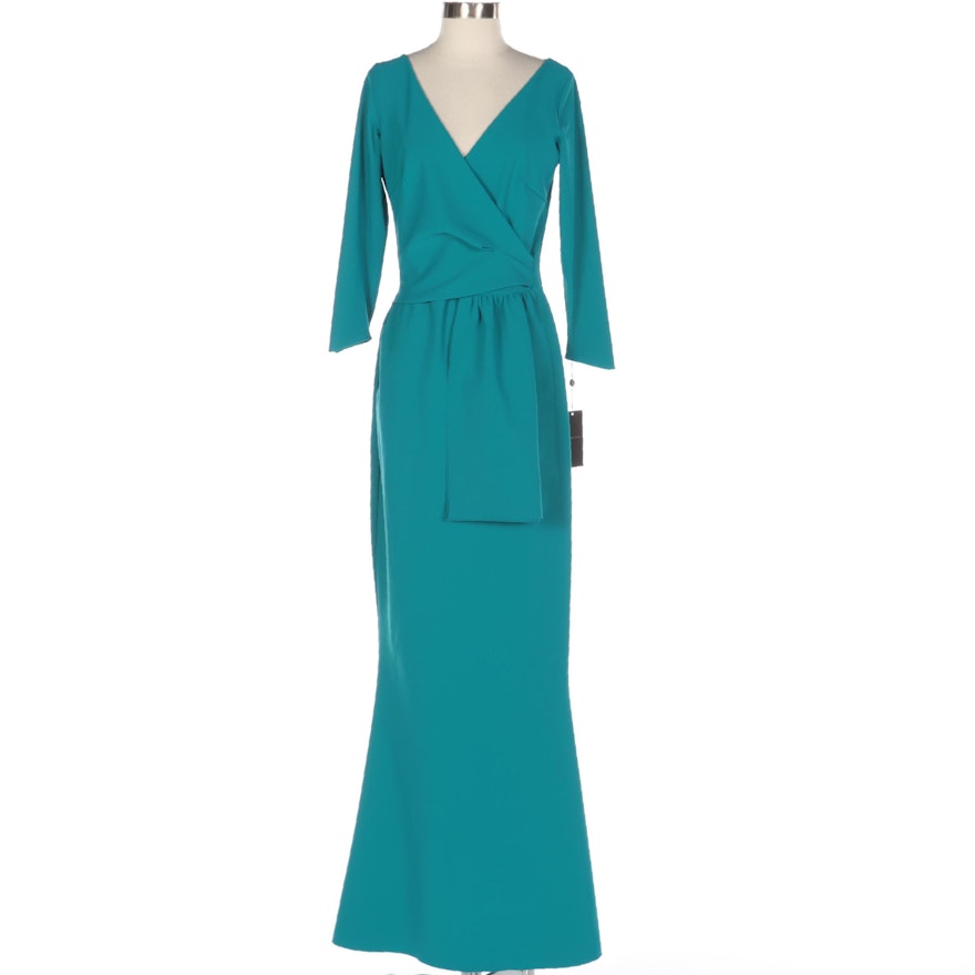 Chiara Boni Jaynette Full-Length Mermaid Dress in Peacock Blue Stretch Knit