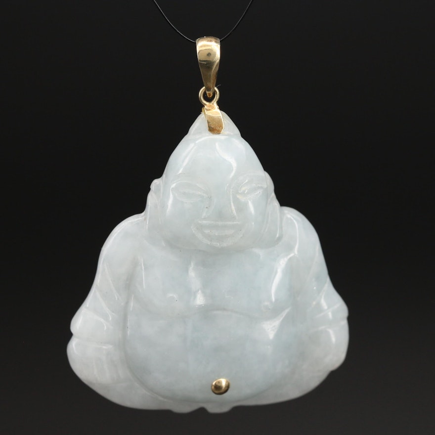 14K Jadeite Sitting Buddha Pendant