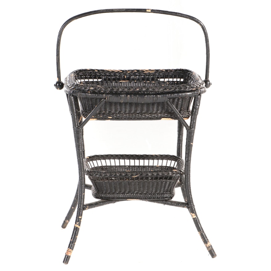 Victorian Style Rattan Wicker Sewing Basket Stand,