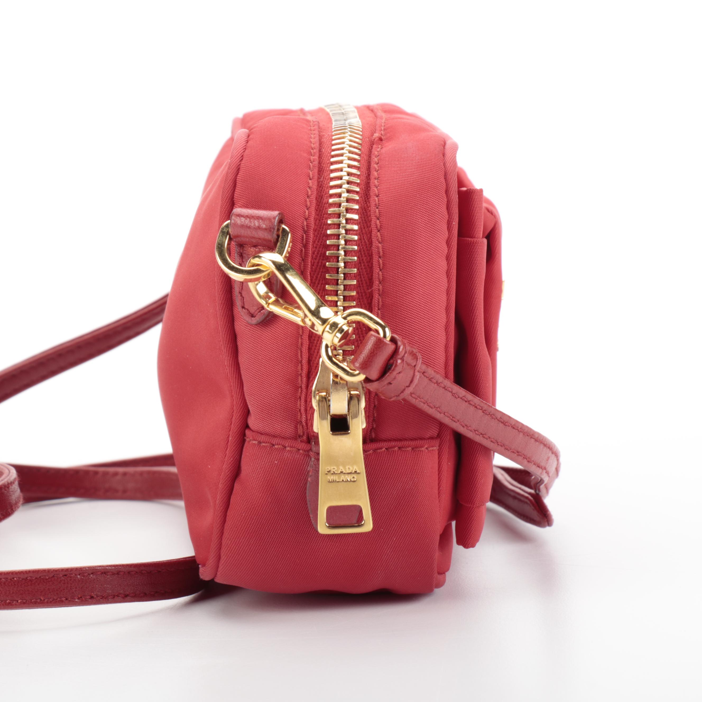 Prada Bow Red Nylon Tessuto Camera Crossbody