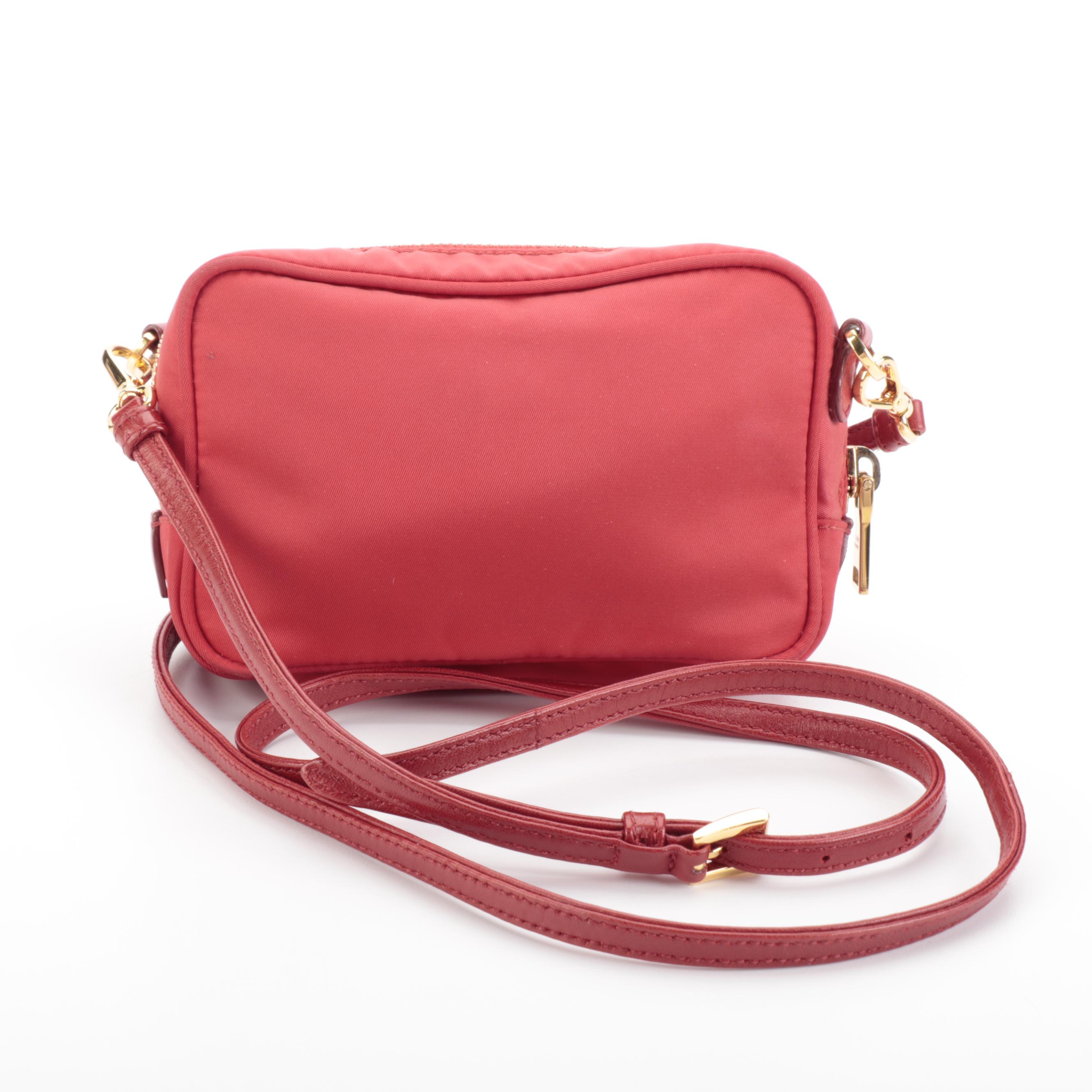 Prada Bow Red Nylon Tessuto Camera Crossbody