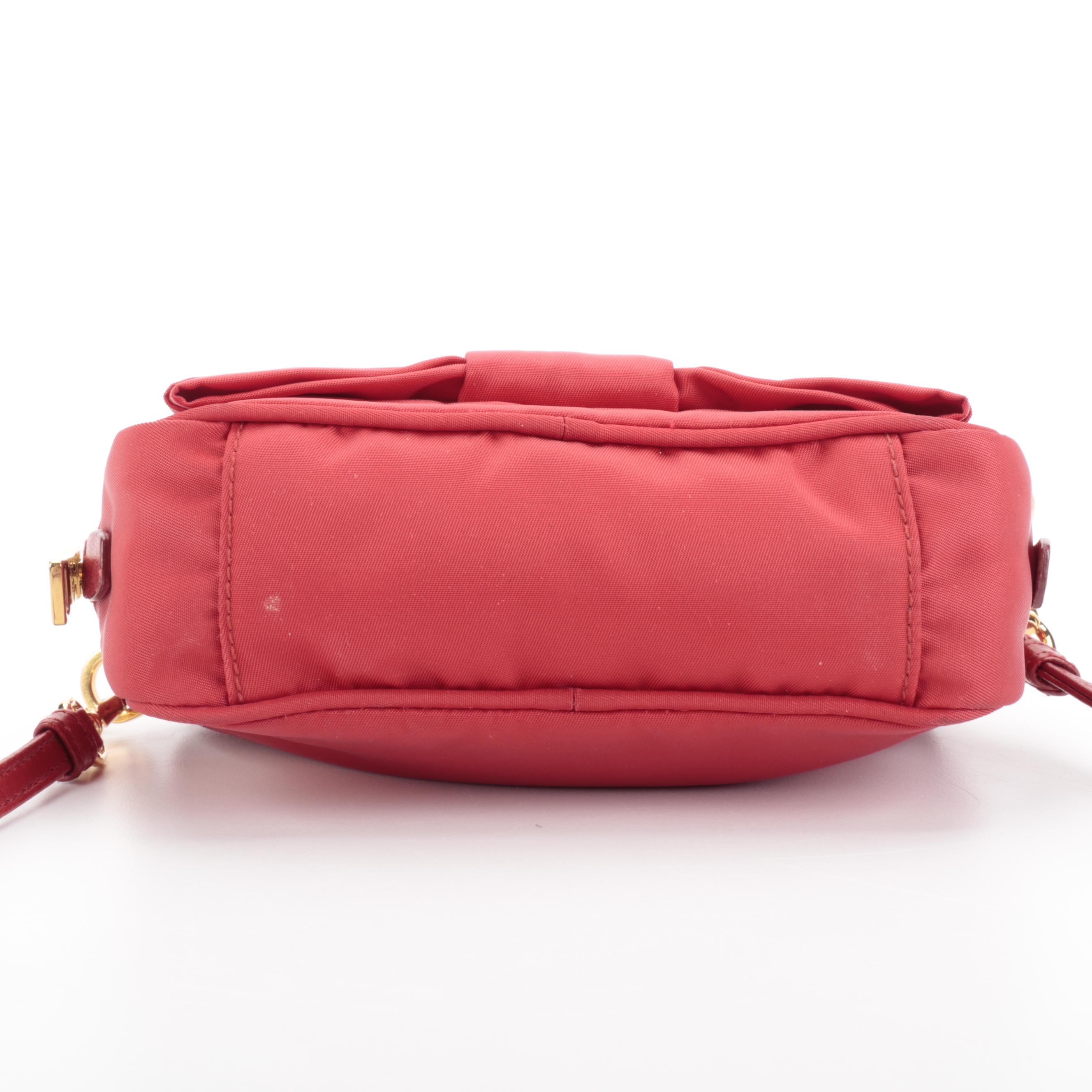 Prada Bow Red Nylon Tessuto Camera Crossbody
