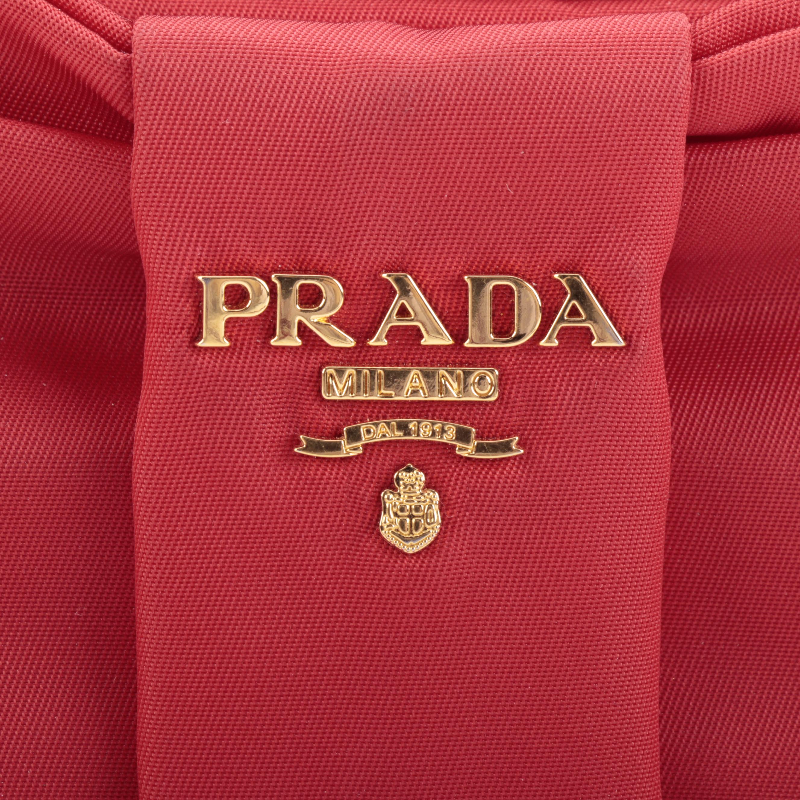 Prada Bow Red Nylon Tessuto Camera Crossbody