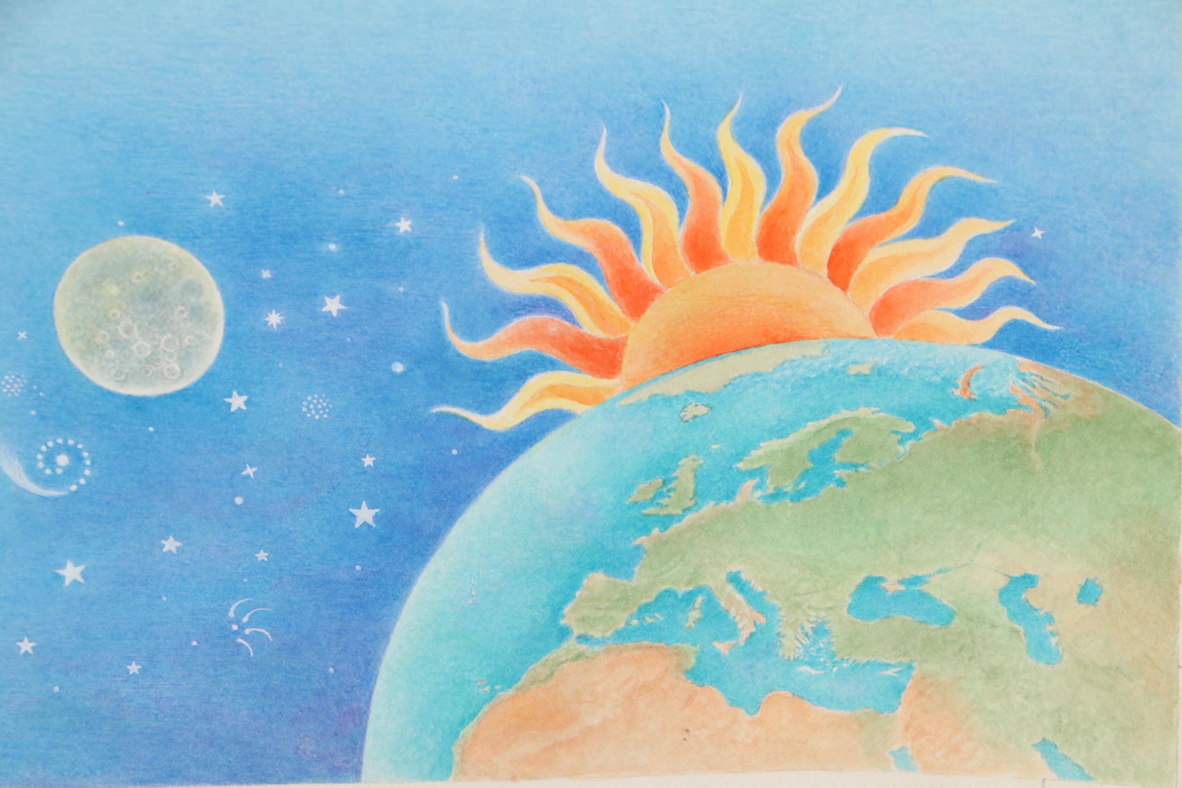 Beatriz Vidal Abstract Colored Pencil Illustration of Sea and Sky