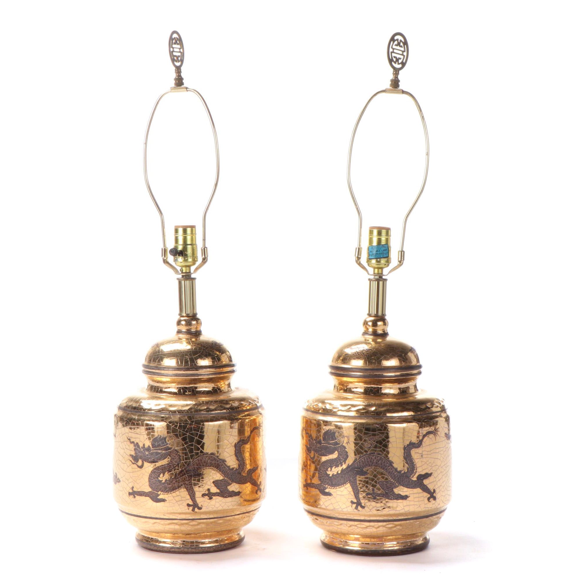 Westwood East Asian Style Ceramic Gilt Crackle Glaze Table Lamps