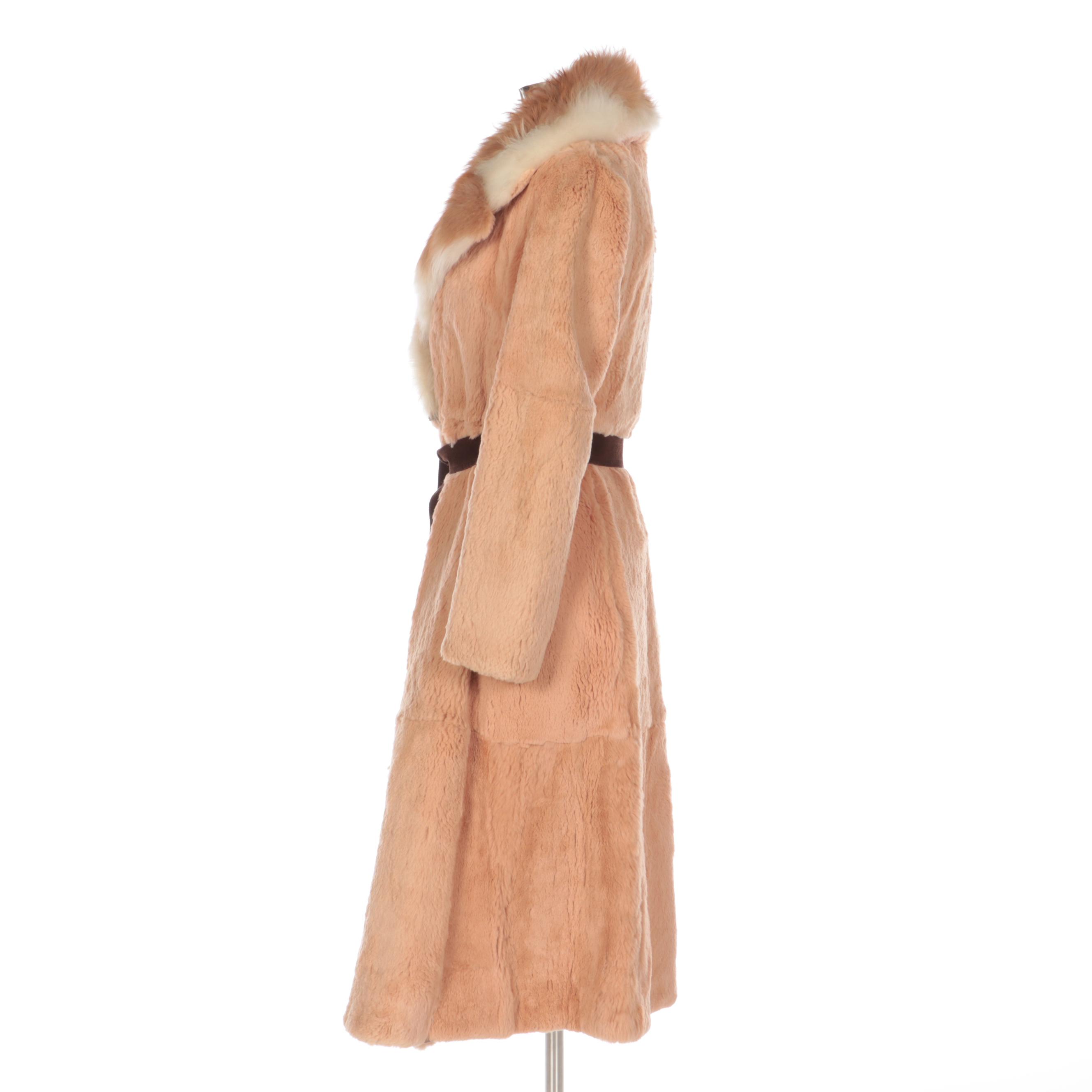 Sheared Guanaco Fur Belted Coat with Guanaco Fur Notch Collar