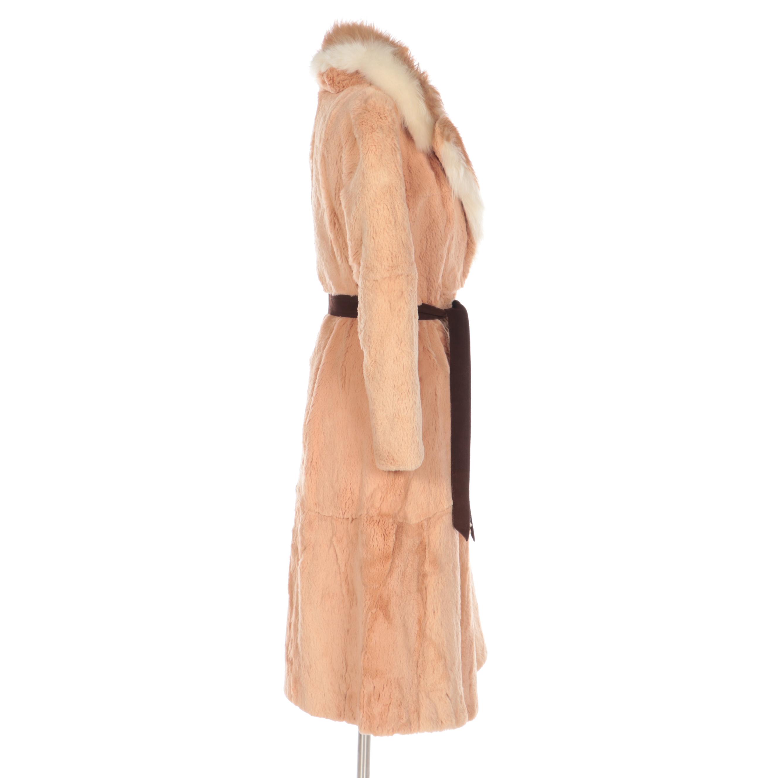 Sheared Guanaco Fur Belted Coat with Guanaco Fur Notch Collar