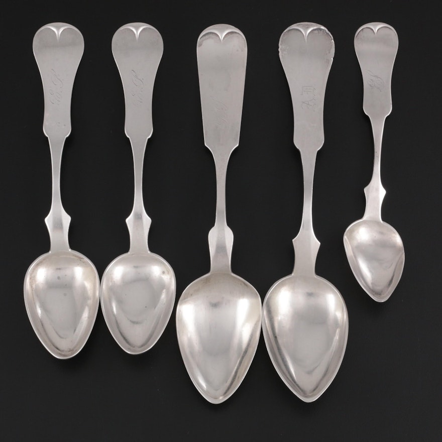 Duhme & Co. Sterling Silver and American Coin Silver Fiddle Handle Spoons