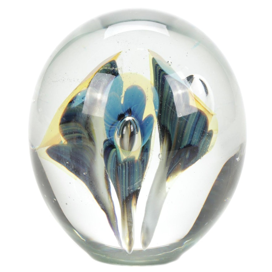 Robert Eickholt Handblown Controlled Bubble Art Glass Paperweight, 2008