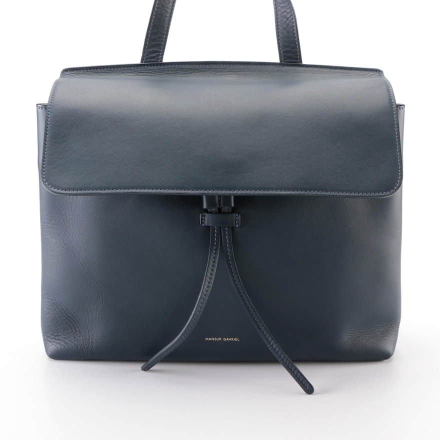 Mansur Gavriel Sun Tote in Navy Leather with Detachable Strap