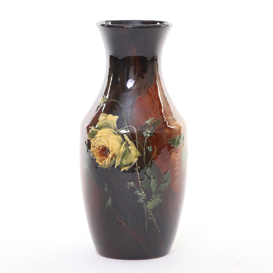 Weller Pottery Louwelsa Glazed Yellow Rose Pottery Vase, Early 20th Century
