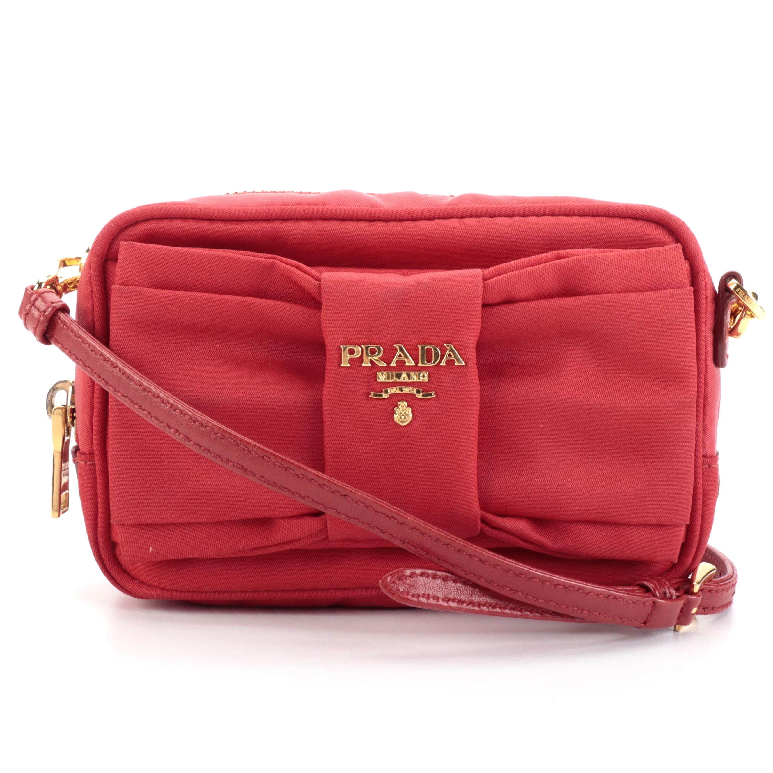 Prada Bow Red Nylon Tessuto Camera Crossbody