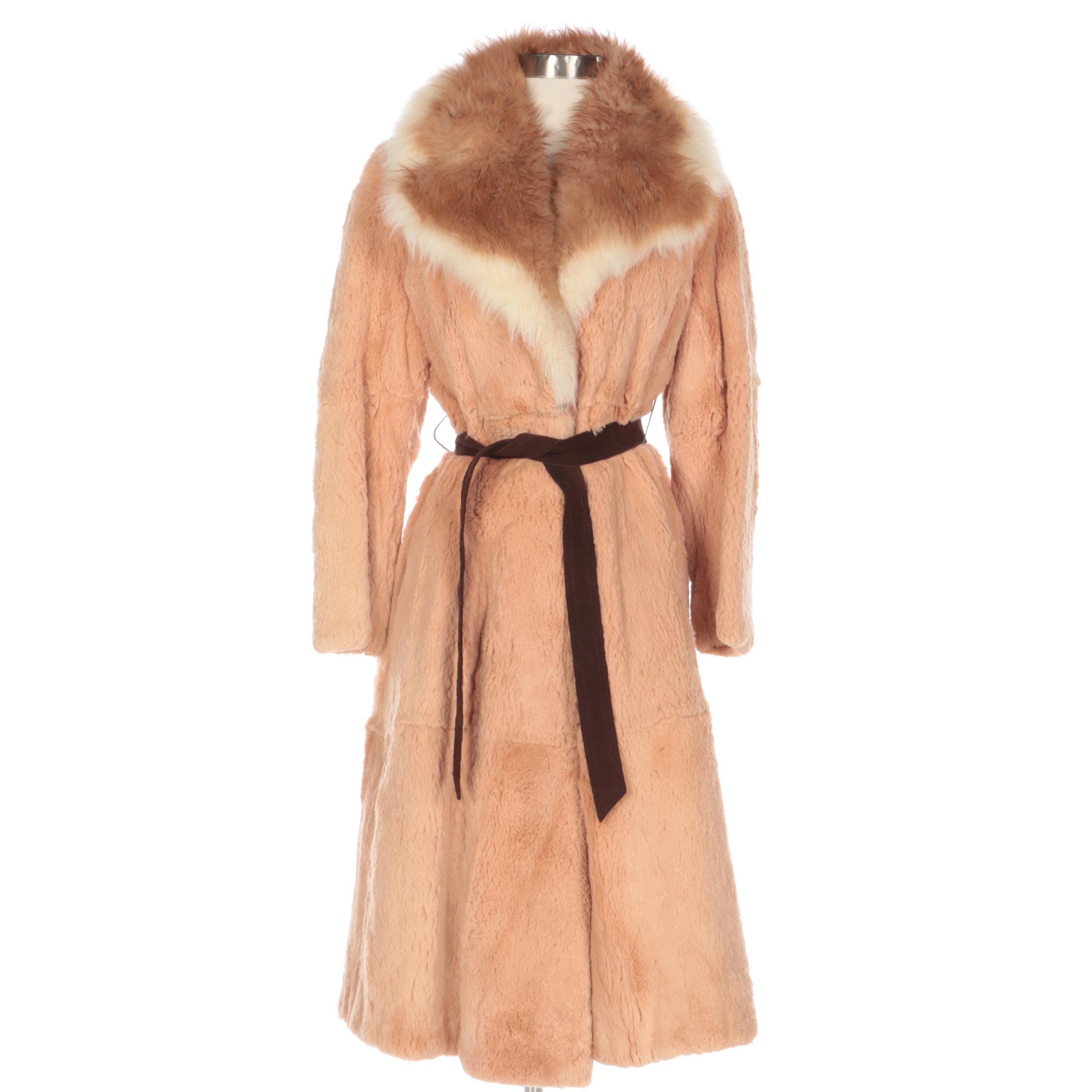 Sheared Guanaco Fur Belted Coat with Guanaco Fur Notch Collar