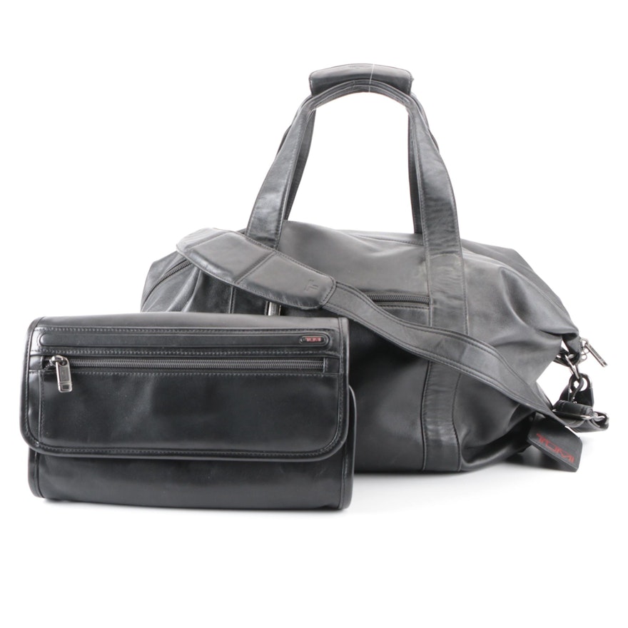 Tumi Leather Weekender Bag and Toiletry Case