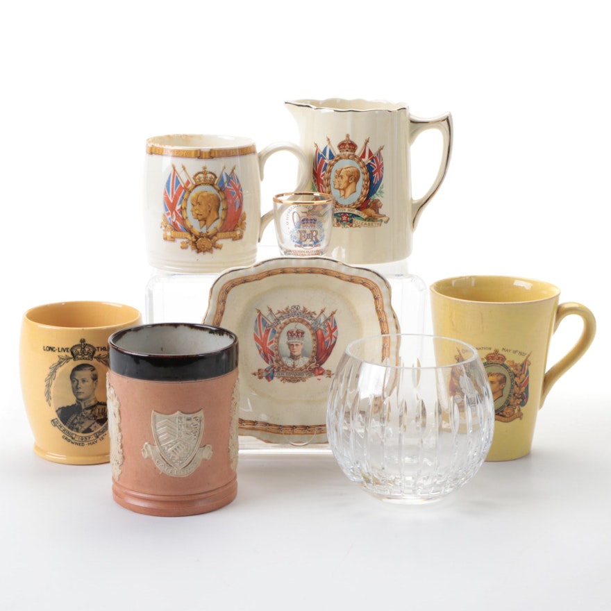 Ceramic and Crystal British Royal Family Commemorative Drinkware, Vase and More