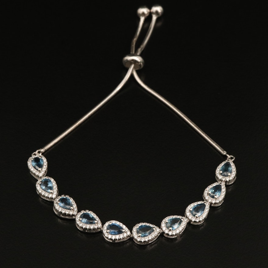 Sterling Sapphire and Cubic Zirconia Bolo Bracelet