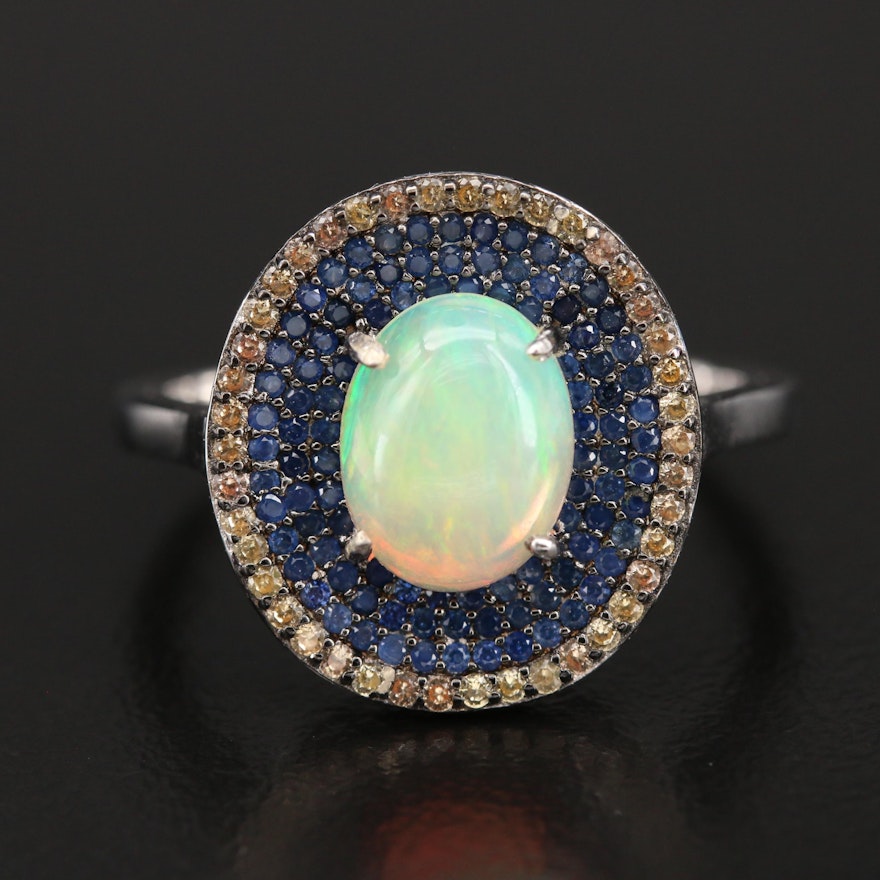 Sterling Opal and Sapphire Ring