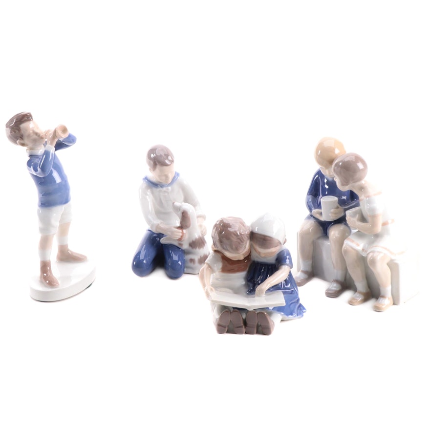 Bing & Grøndahl "Children Reading" and Other Porcelain Figurines