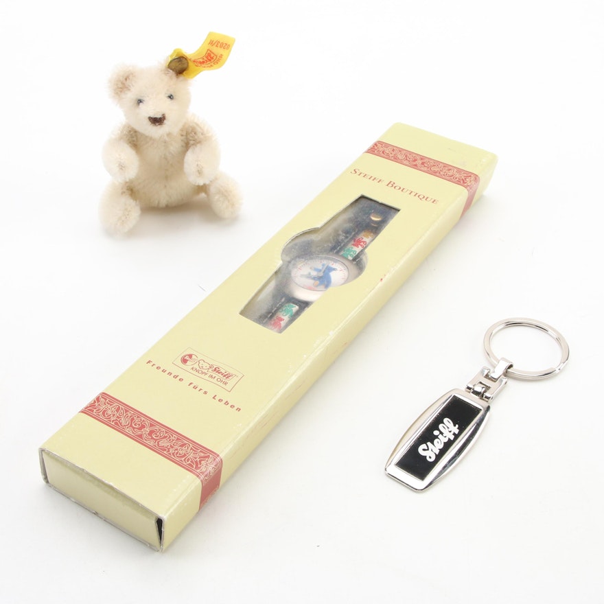 Steiff Keychain, Bear Motif Watch and Miniature Stuffed Bear