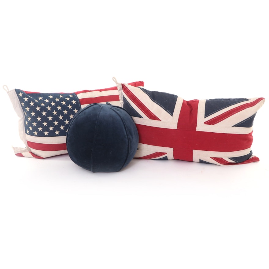 Union Jack, American Flag and Crate & Barrel Velvet "Sphere" Accent Pillows