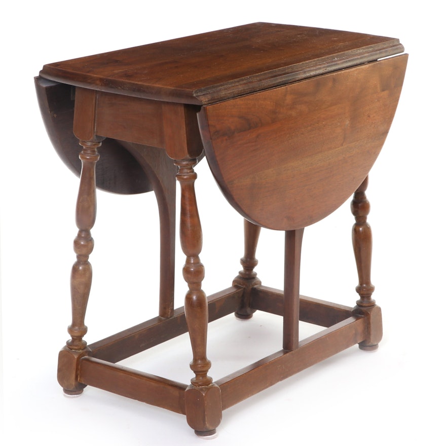 English Style Drop-Leaf Side Table with Turned Legs