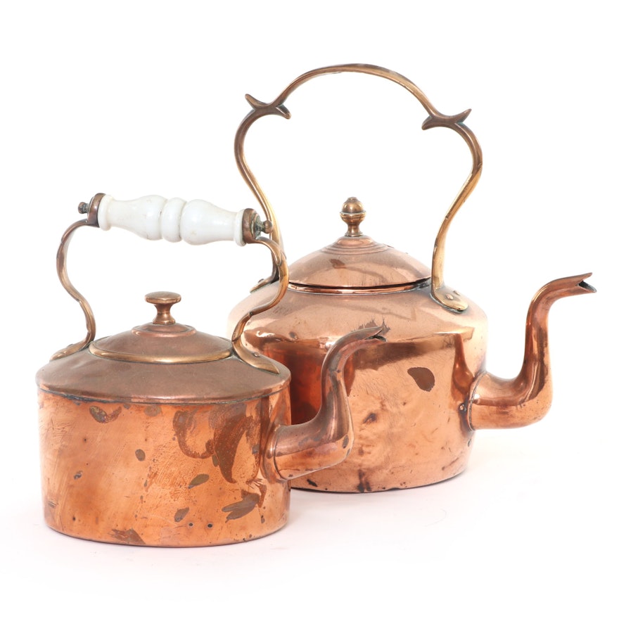 English Dovetailed Copper and Brass Tea Kettles