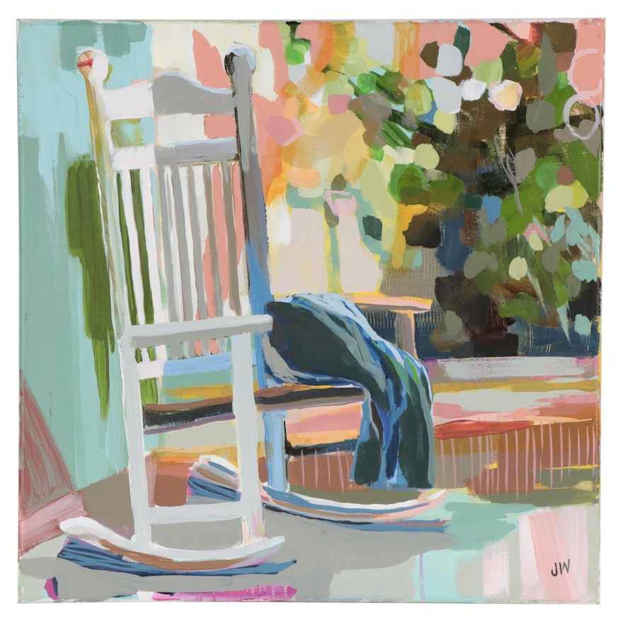 Jenny Westenhofer Porch Scene With Rocking Chair Oil Painting