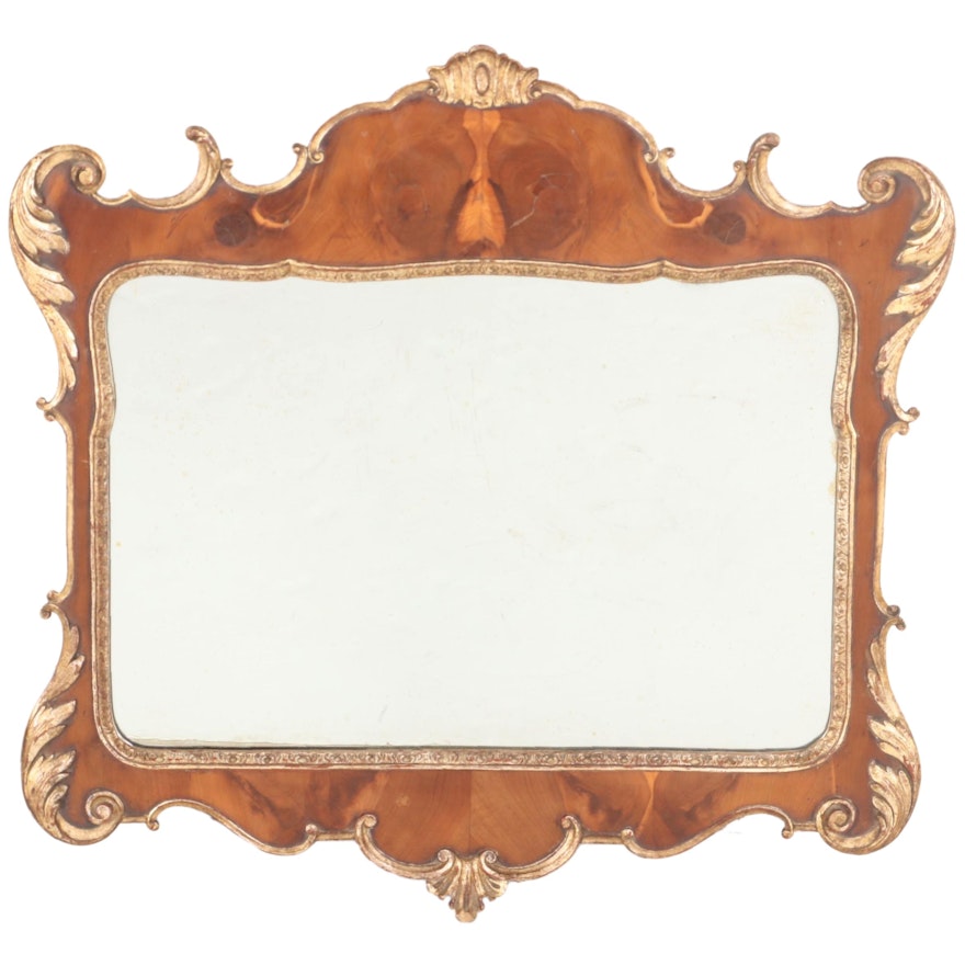 George II Style Yew Wood and Parcel-Gilt Mirror, 20th Century