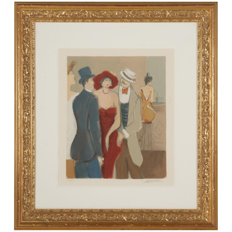 Isaac Maimon Serigraph "Meeting at the Bar," Circa 1990