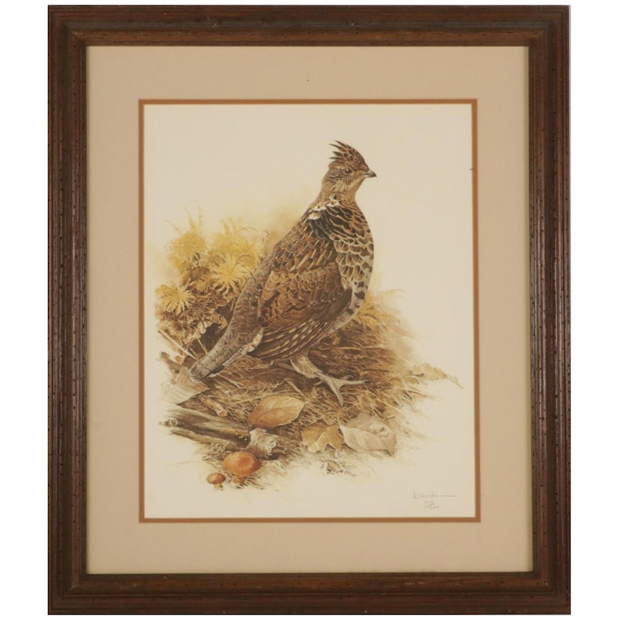 J. Fenwick Lansdowne Offset Lithograph "Ruffed Grouse," Late 20th Century