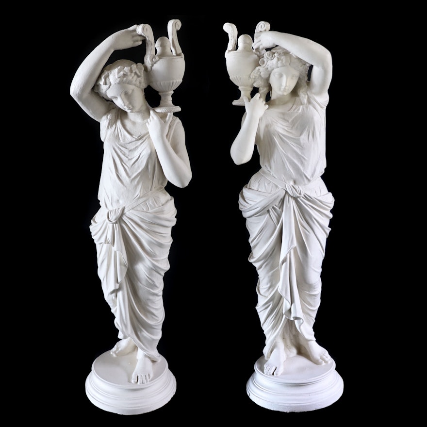Pair of Grecian Figural Plaster Statues, Mid-20th Century