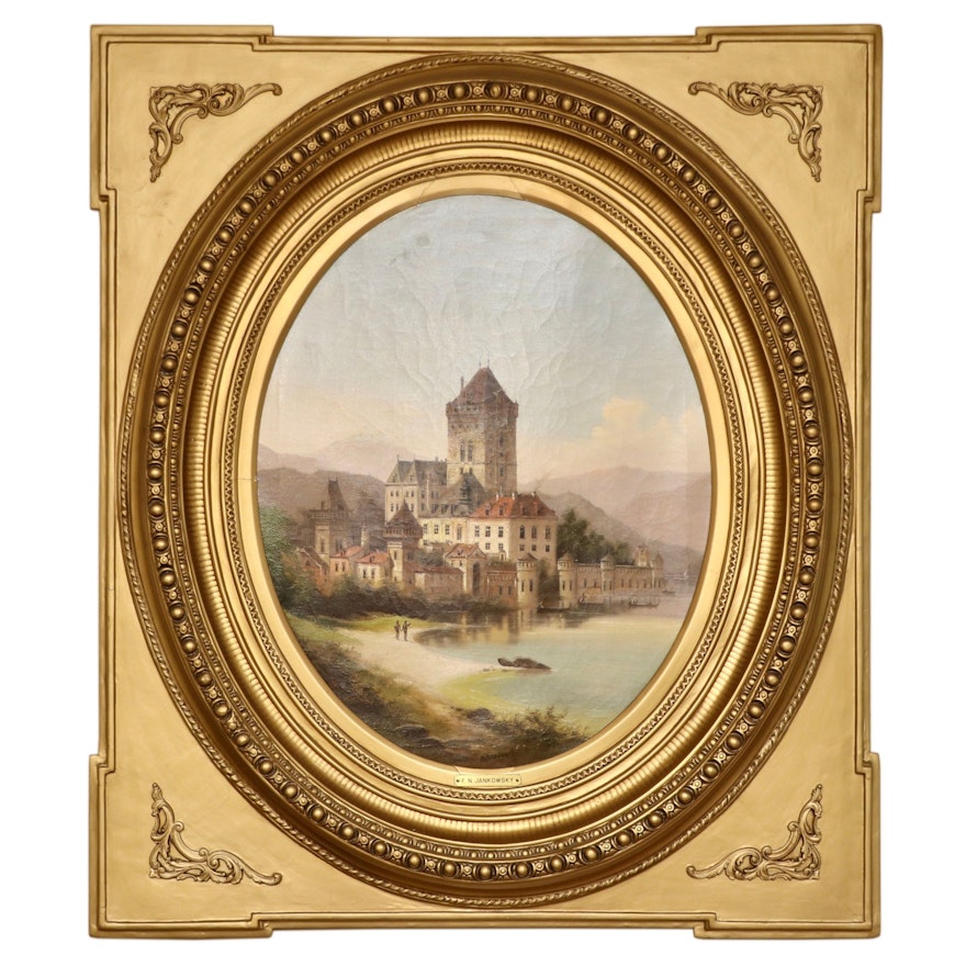 Frederich N. Jankowsky Oil Painting of Austrian Castle, Mid-19th C.