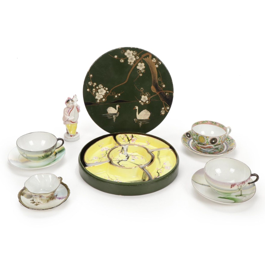 Nippon Sweetmeat Dish and Other Japanese Porcelain Decorative Accents