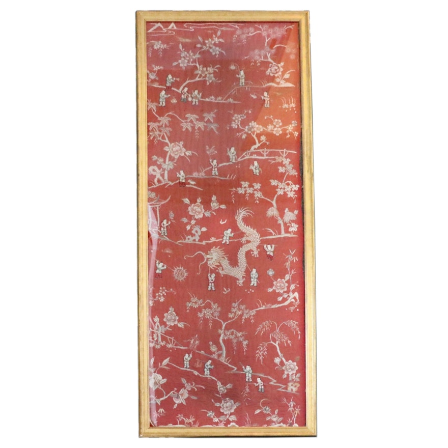 Chinese Qing Dynasty Handmade "Hundred Boys" Embroidered Silk Panel