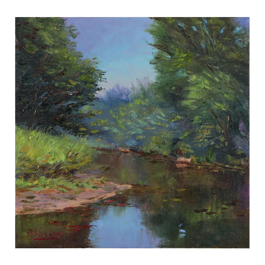 James Baldoumas Landscape Oil Painting "Pond View"